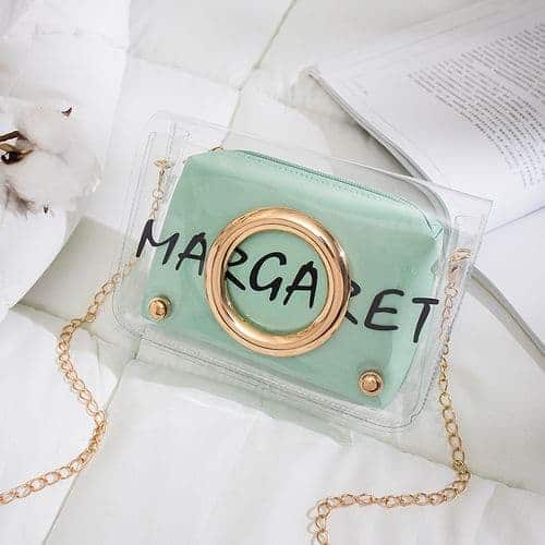 Partially Transparent PVC Cross-Body Bag - Light Green Shopwice Partially Transparent PVC Cross-Body Bag - Light Green