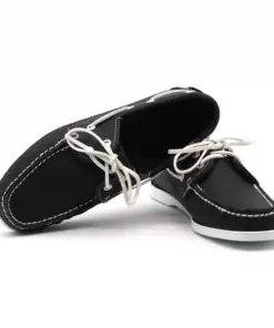 Black On White Cowhide Deck Shoe