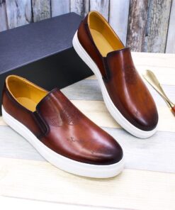 Brexpo Handmade Brown Leather Perforated Slip On Shopwice Brexpo Handmade Brown Leather Perforated Slip On