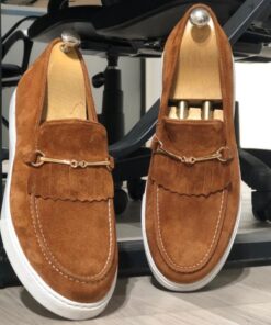 Brown Faux Suede Kiltie Horsebit Loafers CP095