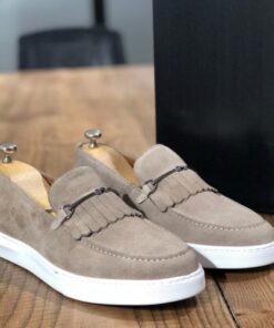 Brown Faux Suede Kiltie Horsebit Loafers CP095