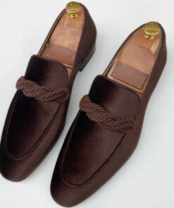 Retro Brown Braided Twist Faux Suede Loafers CP031 Shopwice Retro Brown Braided Twist Faux Suede Loafers CP031