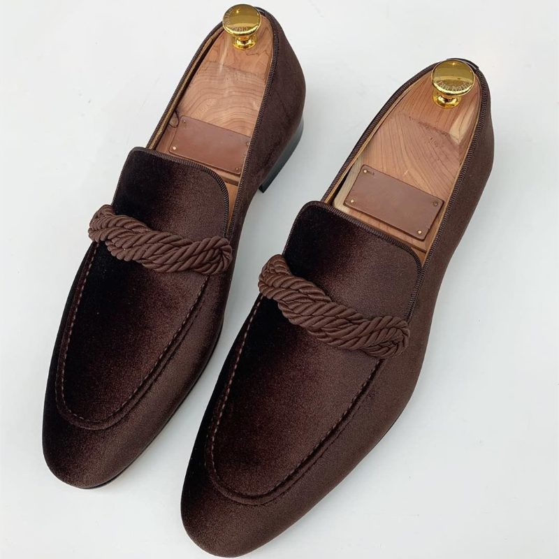 Retro Brown Braided Twist Faux Suede Loafers CP031 Shopwice Retro Brown Braided Twist Faux Suede Loafers CP031 - Image 2