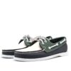 White Cutout Vamp Green Quarter Boat Shoe