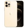 New Apple iPhone 12 Pro Max in gold color, back view and front view on white background