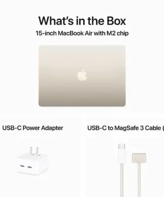 Apple 2023 MacBook AIR M2 15.6-inch Liquid Retina Display, 8GB Unified Memory, 256GB SSD Storage, 1080p FaceTime HD Camera, Touch ID. Works with iPhone/iPad; Starlight Shopwice Apple 2023 MacBook AIR M2 15.6-inch whats in the box