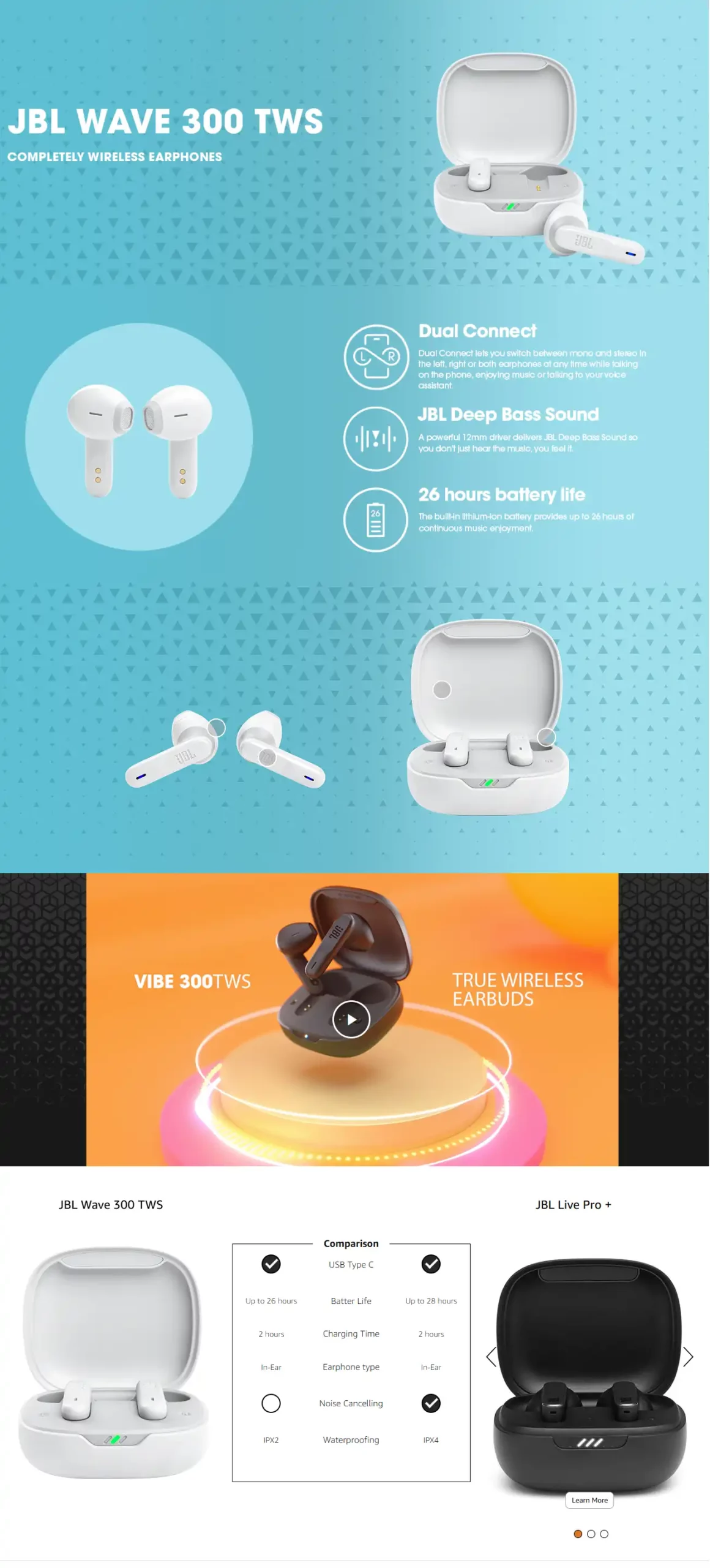 JBL Wave 300TWS Shopwice JBL Wave 300 TWS True Wireless In-Ear Bluetooth Headphones and Charging Case