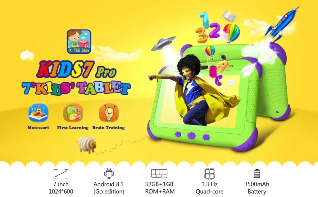 xtigi kids 7 pro tablet flyer graphics with specs
