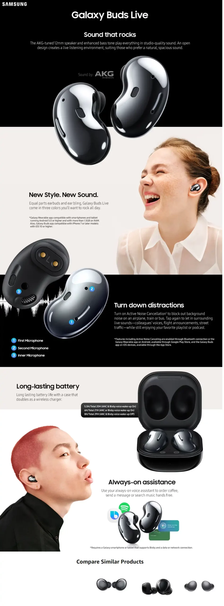 Samsung Buds Live Shopwice SAMSUNG Galaxy Buds Live True Wireless Earbuds US Version Active Noise Cancelling Wireless Charging Case Included, Mystic Black