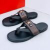 Black Leather Brown Patterned Slippers