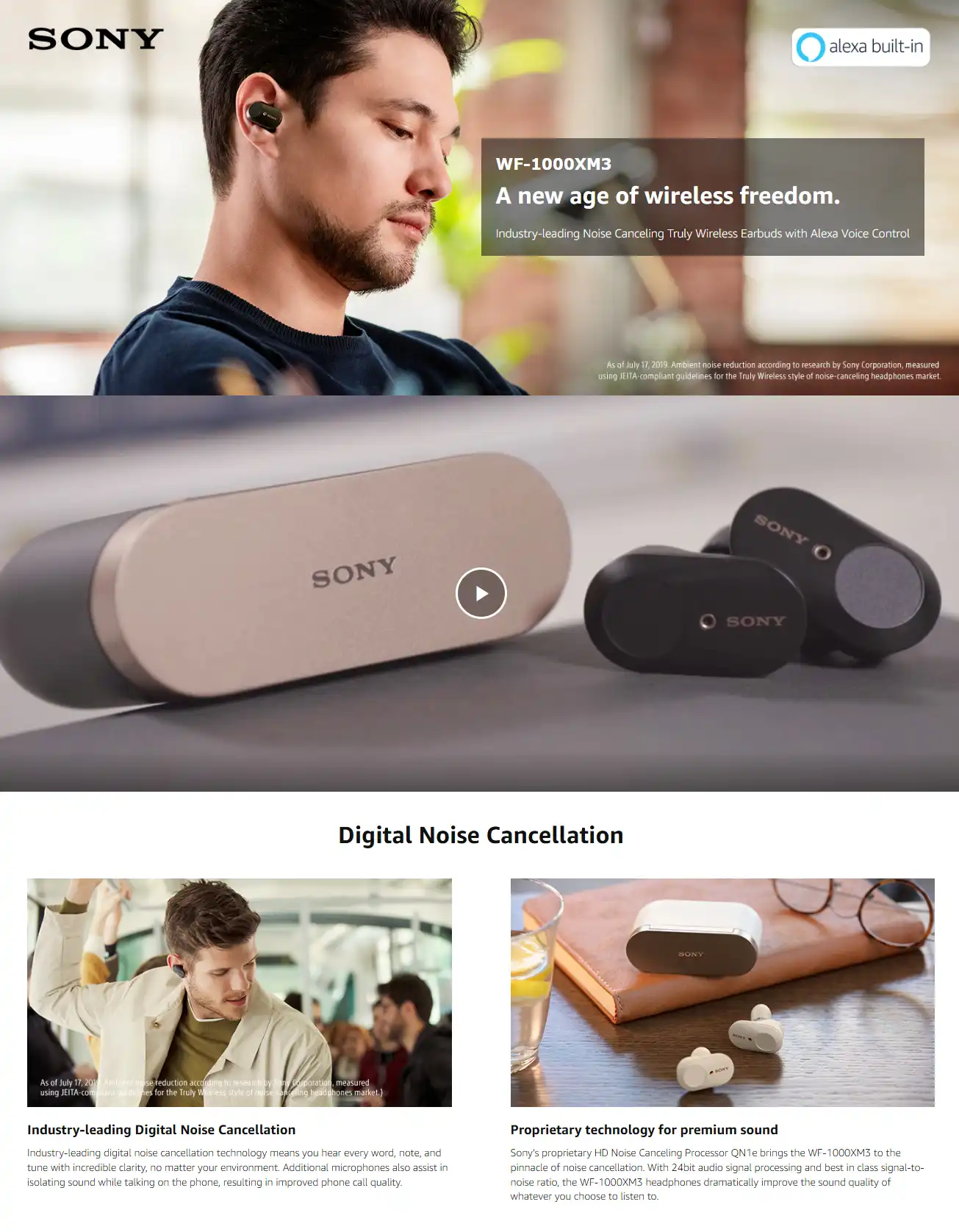 Sony WF-1000XM3 Industry Leading Noise Canceling Truly Wireless Earbuds Headset/Headphones with AlexaVoice Control And Mic For Phone Call, Black 