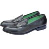 Hanslet Black Leather Patterned Loafer with Green Interior