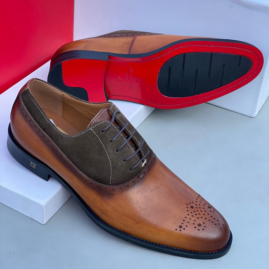 Frank Perry Classic Brown Upper Sueded Executive Shoe with Dotted Patterned Toe Shopwice Frank Perry Classic Brown Upper Sueded Executive Shoe with Dotted Patterned Toe