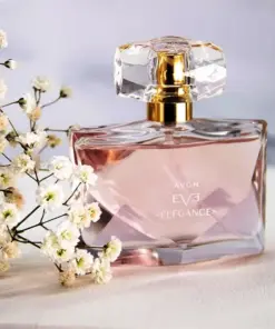 avon eve elegance bottle on a floral background