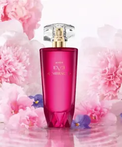 avon eve embrace bottle on a floral background