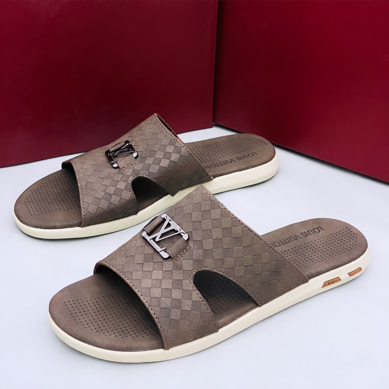 LV Classic Brown Leather Casual Slippers Shopwice LV Classic Brown Leather Casual Slippers