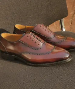Anax Executive Coffee Brown Leather Shoe with Patterned Toe
