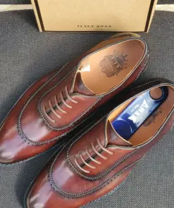 Anax Executive Coffee Brown Leather Shoe with Patterned Toe