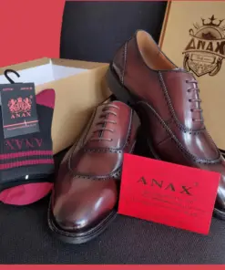 Anax Executive Coffee Brown Leather Shoe with Patterned Toe
