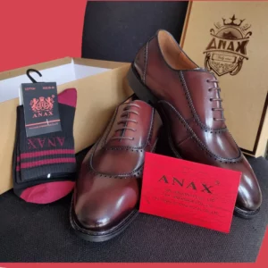 Anax Executive Coffee Brown Leather Shoe with Patterned Toe