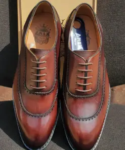 Anax Executive Coffee Brown Leather Shoe with Patterned Toe