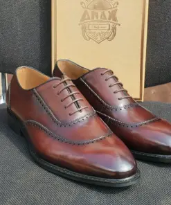 Anax Executive Coffee Brown Leather Shoe with Patterned Toe