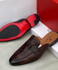 Frank Perry Executive Dark Brown Leather Half Shoe with Black Toe