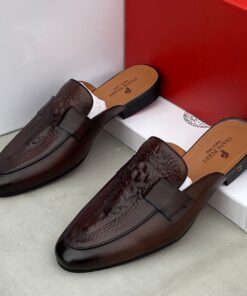 Frank Perry Executive Dark Brown Leather Half Shoe with Black Toe