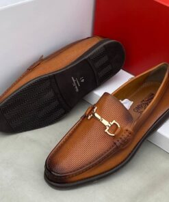 Salvatore Ferragamo Executive Brown Leather Loafer Shoe with Black Toe