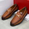Salvatore Ferragamo Executive Brown Leather Loafer Shoe with Black Toe
