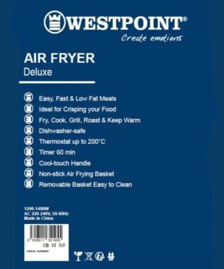 Westpoint Deluxe Air Fryer with Digital Display 3.5L/6.0L 1400W WAFY-551422.DN Shopwice Westpoint Air Fryer with Digital Display 3.5L 1400W WAFY-551422.DN specifications