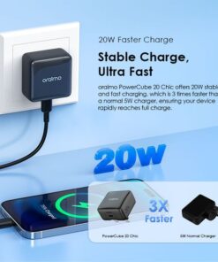 Oraimo PowerCube 20 Chic 20W GaN Wall Charger Kit with Type-C to Type-C Cable Shopwice oraimo PowerCube 20 Chic 20W GaN Wall Charger Kit with Type-C to Type-C Cable