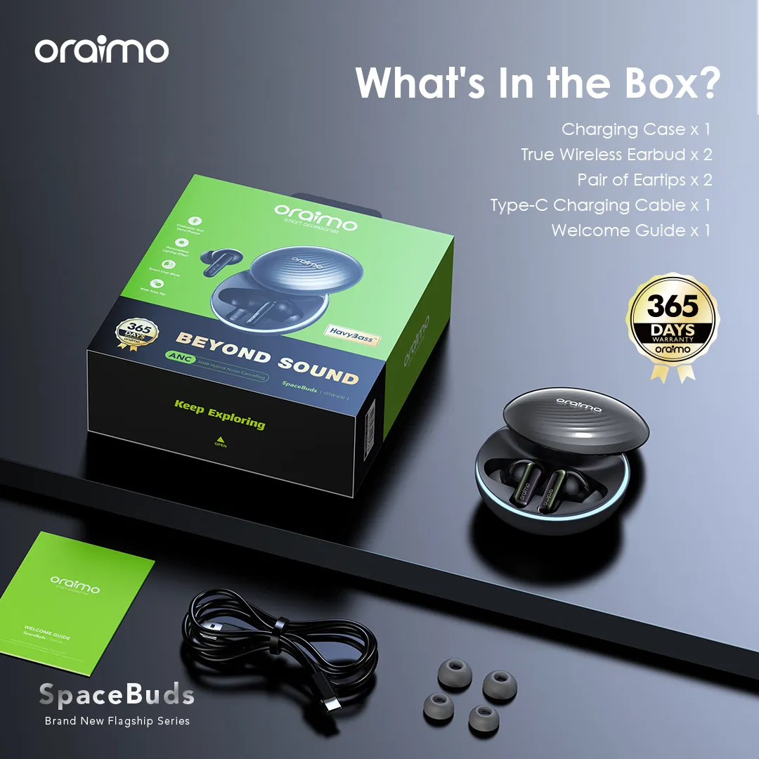 oraimo spacebuds enc in box unpacking