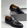 AD Maurizio Classic Black Plain Monk strap Leather Loafer Shoe