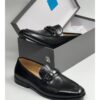 AD Maurizio Classic Black Polished Plain Leather Loafer Shoe