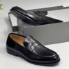 black polished plain leather loafer