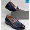 AD Maurizio Classic Blue-Brown Leather Loafer Shoe with Belt Buckle Shopwice blue brown loafer