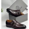 AD Maurizio Classic Brown Plain Monk strap Leather Loafer Shoe with Black toe