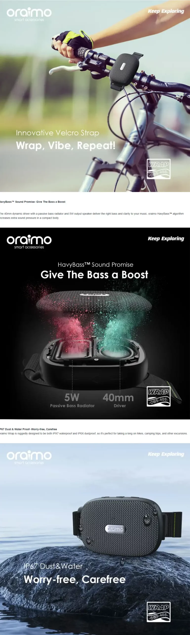 Oraimo Wrap 5W FM IP67 Wireless Speaker 