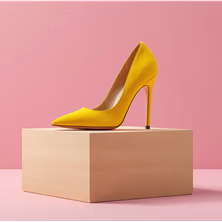 pumps for women in yellow suede with colored background