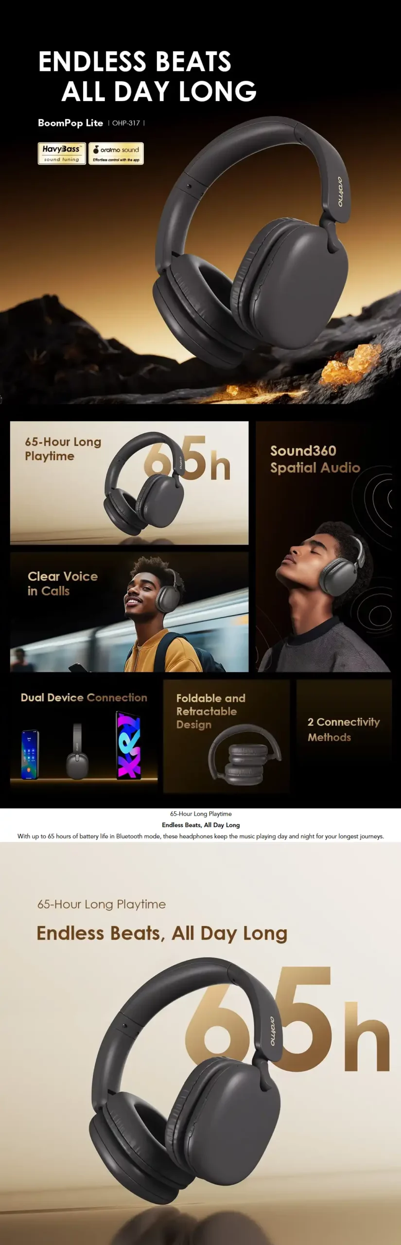 oraimo BoomPop Lite ENC Over-Ear Wireless Headphones 