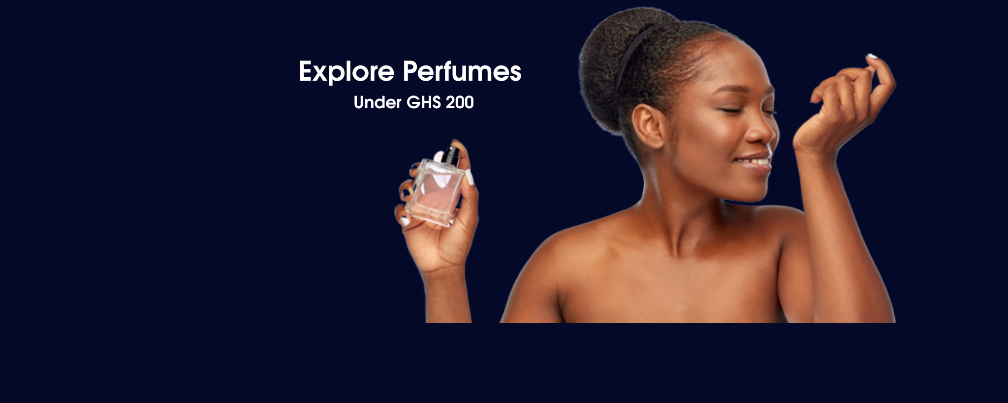 non index homepage design with spectra Shopwice perfumes under ghs 200 banner woman holding perfume and and looking at the left hand