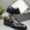Executive Black plain leather shoe with a single belt buckle