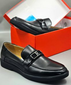 Classic Plain Black Polished Leather Loafer Shoe