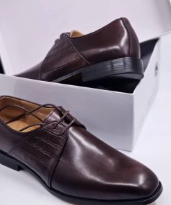 Executive Brown Polished Leather Shoe with Crocodile Partten