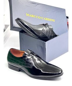 Marcco Cardini Shinny Black Leather Executive Shoe with Crocodile Pattern