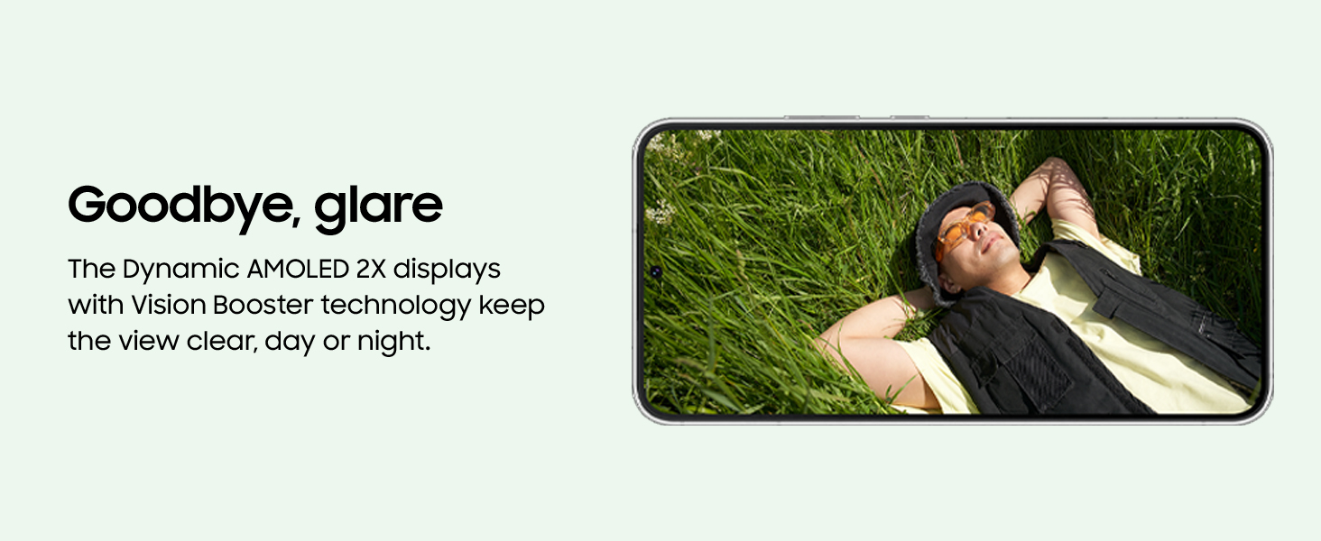 Samsung Galaxy S22 Plus display with Vision Booster technology ensuring clear viewing, day or night