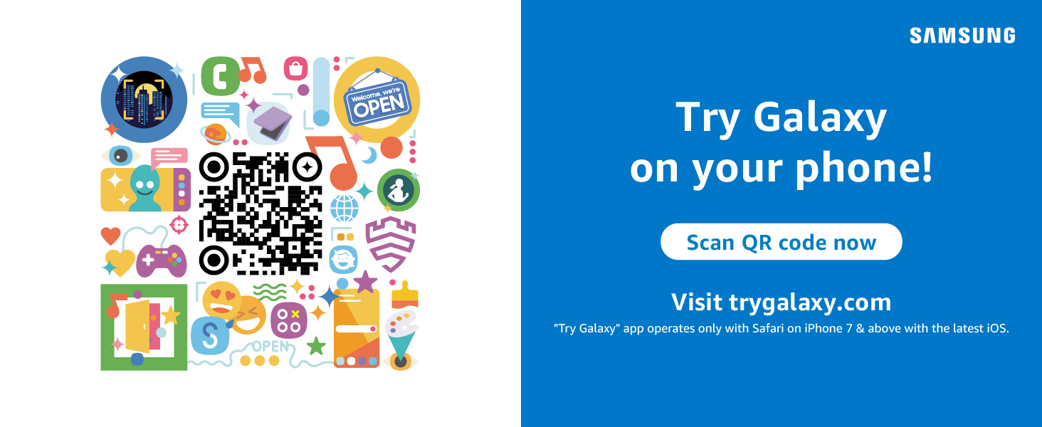 Samsung "Try Galaxy on your phone" ad with QR code for virtual experience