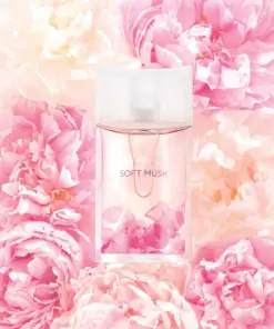 avon soft musk perfume bottle on a floral background
