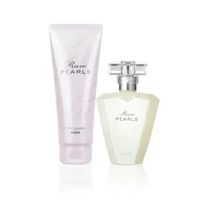 avon bottle of 125ml rare pearls body lotion and 50ml edp
